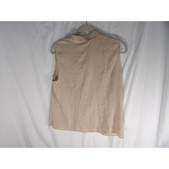 Notations Womens Taupe Silk Sleeveless Collared Pockets Blouse Top Size Large - Picture 2 of 6